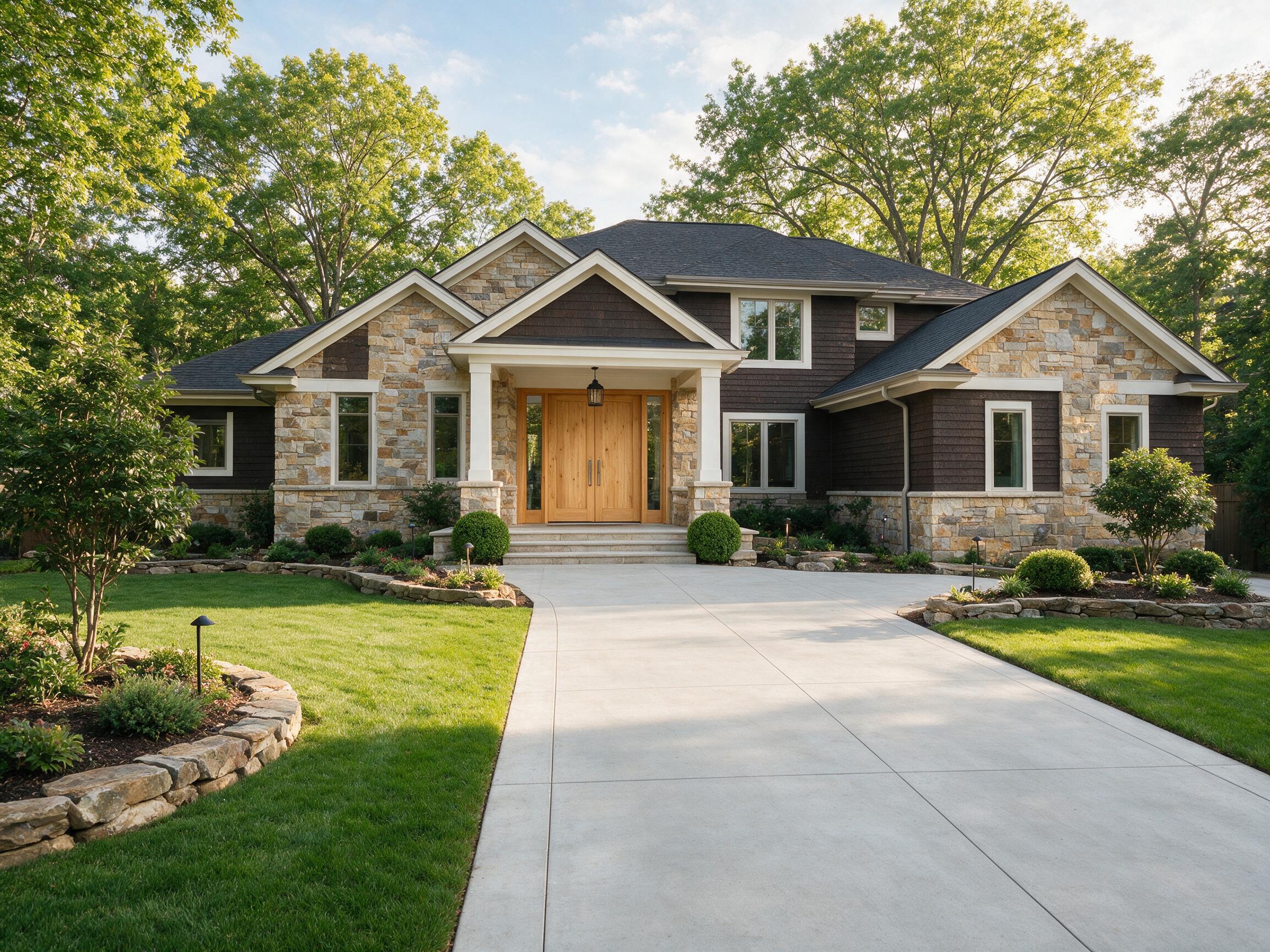 Landscaped home entrance and driveway